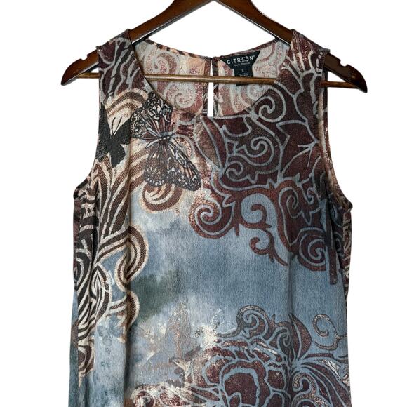 Citron Santa Monica Silk Dress Large Sleeveless Butterfly - Picture 2 of 4